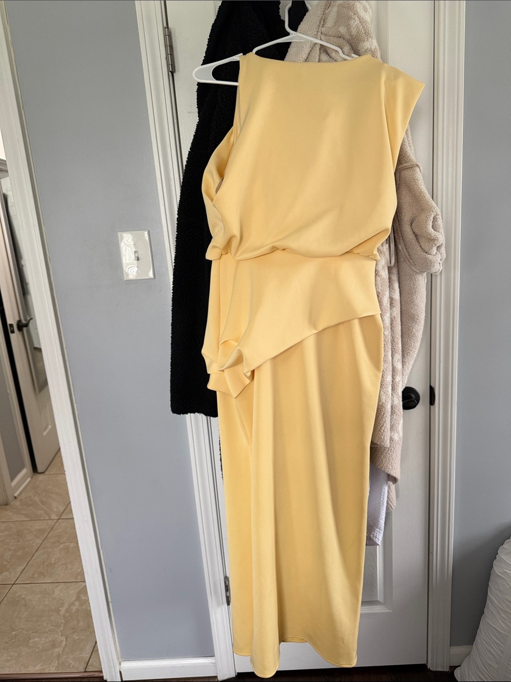 ASOS Pale Yellow Midi Dress with Layered Draping